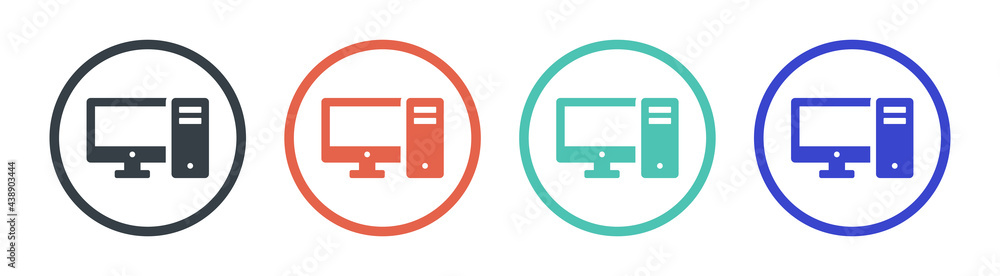 Aufkleber desktop computer icons set isolated on white.