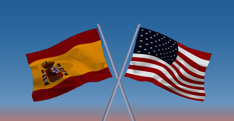 アメリカとスペインの国旗
