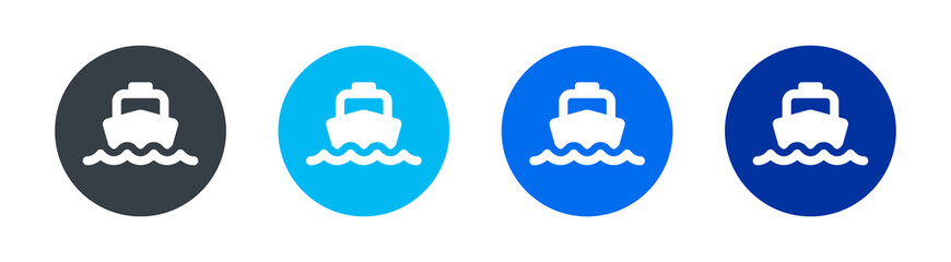 Cruise ship, cargo ship and ferry boat icon isolated on white background.