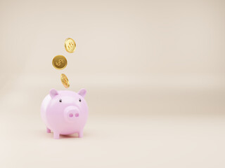 Piggy bank with coins falling from above