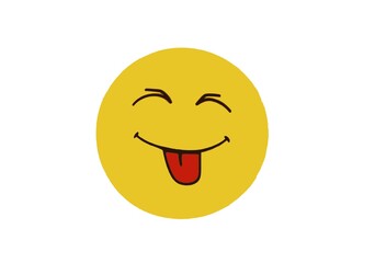 Smiley style happy face yellow color smiling with tongue hanging out with white background.