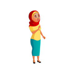 shocked arab young woman look at highest tree in forest cartoon vector. shocked arab young woman look at highest tree in forest character. isolated flat cartoon illustration