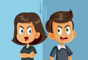 Brother and Sister Fighting Vector Illustration