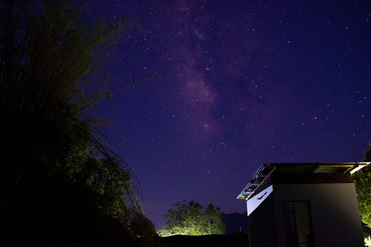 Night time milky way picture from roof slab of house