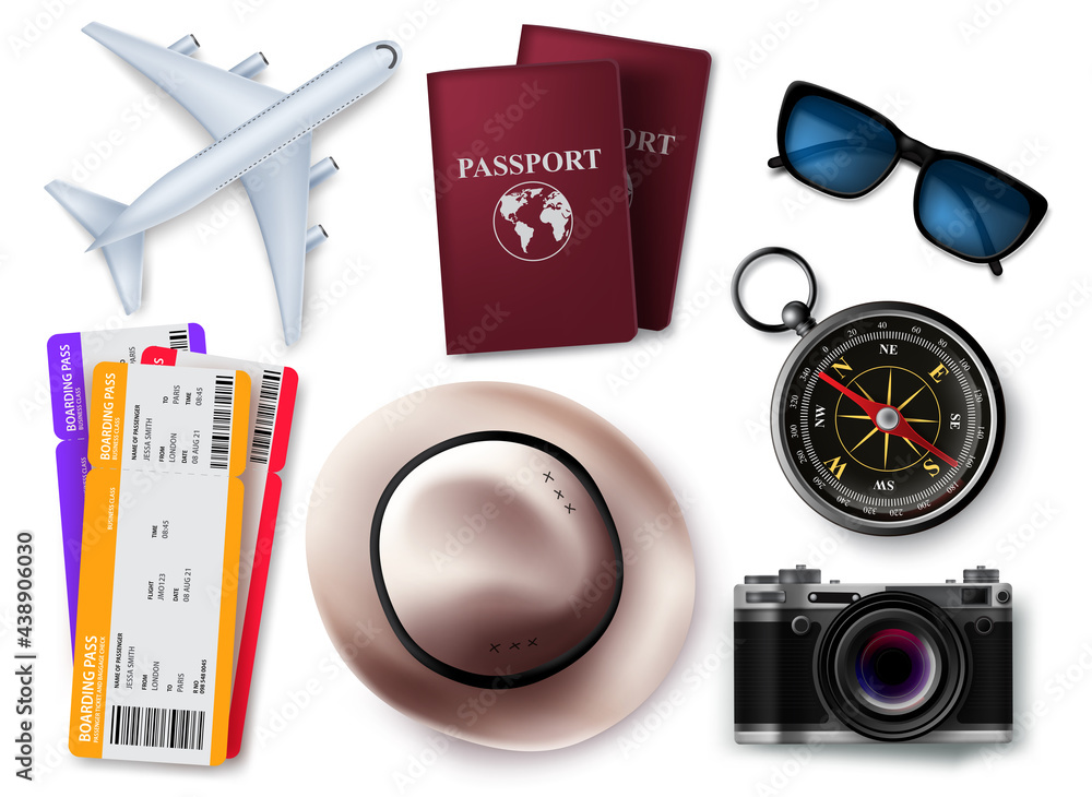 Aufkleber travel elements vector set design. travel and tour 3d object element isolated in white background fo