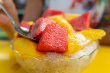 fruit shaved ice with watermelon and mango
