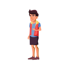 sadness young boy staying in fast food restaurant line cartoon vector. sadness young boy staying in fast food restaurant line character. isolated flat cartoon illustration