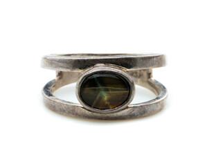 beautiful black jasper ring  on white background