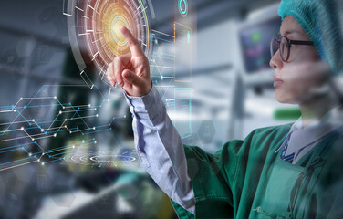 doctor touching on computer screen of futuristic technology screen