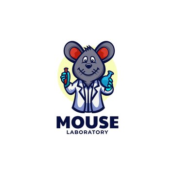 Vector Logo Illustration Mouse Laboratory Mascot Cartoon Style.