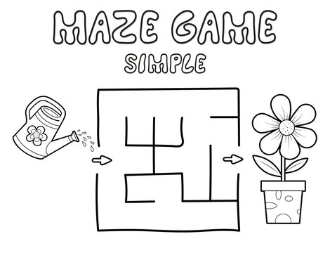 Simple Maze puzzle game for children. Outline simple maze or labyrinth game with flower.