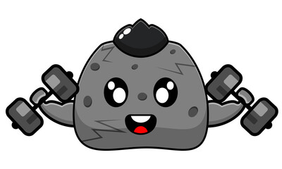simple rock fitness barbell cartoon character vector