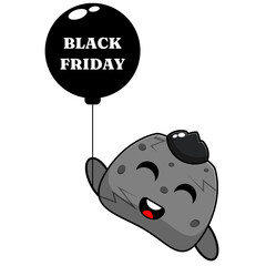 simple rock holding black friday balloon cartoon character vector