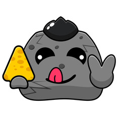 simple rock vector cartoon character holding cheese triangle