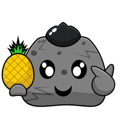 simple rock holding pineapple. mascot vector cartoon character