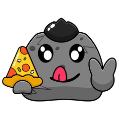 simple stone mascot character cartoon vector holding pizza triangle