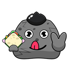simple rock holding sandwich mascot character cartoon vector