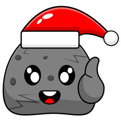 vector simple rock cartoon mascot character wearing a christmas hat