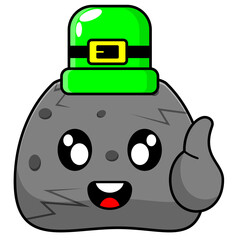 simple rock vector cute cartoon character wearing a patrick hat ST