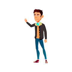 young boy student welcoming friend in college cartoon vector. young boy student welcoming friend in college character. isolated flat cartoon illustration