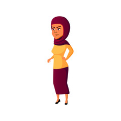 young arabian lady waiting bus on transport stop cartoon vector. young arabian lady waiting bus on transport stop character. isolated flat cartoon illustration