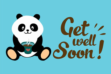vector get well soon illustration with panda in cartoon style
