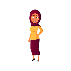 islamic girl seller speaking with client in shop showroom cartoon vector. islamic girl seller speaking with client in shop showroom character. isolated flat cartoon illustration