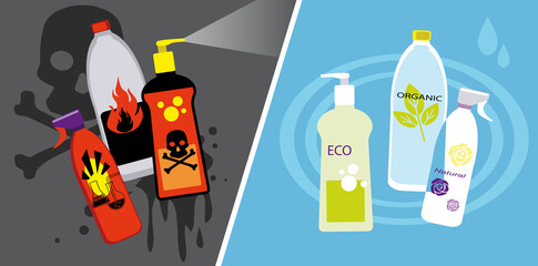 EPS 8 vector illustration showing switch for environmentally friendly household cleaning products from potentially dangerous ones