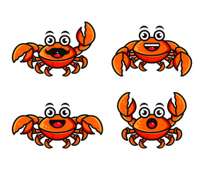 set of crab character logo design template