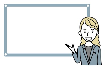 説明するビジネスパーソン外国人女性のイラスト素材