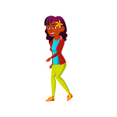 happy african girl walking on seashore alone cartoon vector. happy african girl walking on seashore alone character. isolated flat cartoon illustration