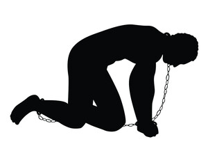 Slave with shackle silhouette vector on white background - obrazy, fototapety, plakaty