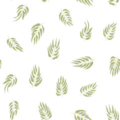 Floral seamless with hand drawn color leaves. Cute autumn background. Tropic green branches. Modern floral compositions. Fashion vector stock illustration for wallpaper, posters, card, fabric, textile