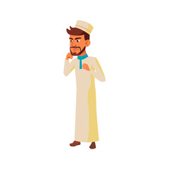 muslim man think about problem at work cartoon vector. muslim man think about problem at work character. isolated flat cartoon illustration