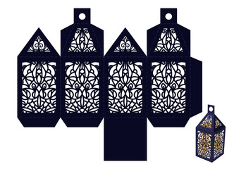 Carved Christmas lantern. Stencil for cutting and New Year's decor.