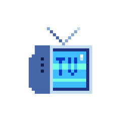 Pixel old TV icon. Sticker design. Isolated vector illustration. Old school computer graphic style.