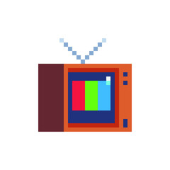 Retro TV pixel art icon. 8-bit sprite. Game assets. Isolated abstract vector illustration.