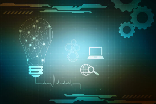 Bulb illustration on technology background, Future technology, innovation background, creative idea concept, Abstract technology background