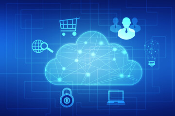 Cloud computing technology data storage concept, Digital Cloud computing Concept background. Cyber technology, internet data storage, database Concept
