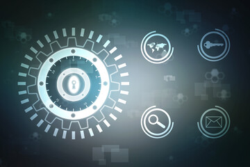 Closed Padlock on abstract technology background, Technology security concept. Protection system, Cyber Security and safety information, personal data concept
