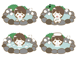 楽しく温泉に入る幼い少年