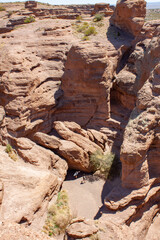 High angle view into the southwestern desert remote wilderness canyon outside Socorro, New Mexico, USA, San Lorenzo Canyon