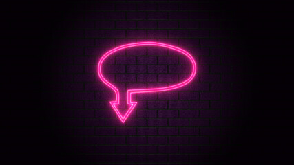 Blank speech bubble in neon style. Neon light, comic speech bubble sign icon. Chat think symbol. Royalty high-quality free stock of glowing neon empty speech bubble frame on dark brick wall background