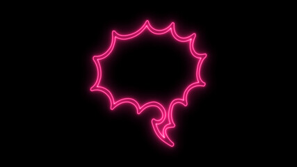 Blank speech bubble in neon style. Neon light, comic speech bubble sign icon. Chat think symbol. Royalty high-quality free stock of pink glowing neon empty speech bubble frame on black background