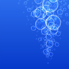 floating water bubbles on blue background