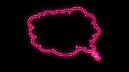 Blank speech bubble in neon style. Neon light, comic speech bubble sign icon. Chat think symbol. Royalty high-quality free stock of pink glowing neon empty speech bubble frame on black background