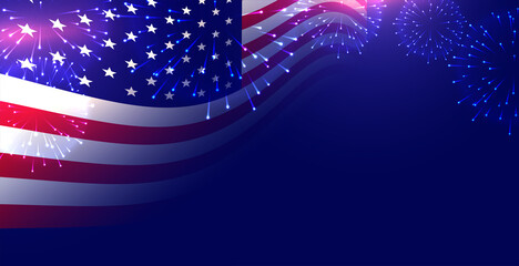 american flag with firework display background - obrazy, fototapety, plakaty