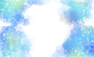 雪の結晶 キラキラ 背景フレーム ブルーのグラデーション	