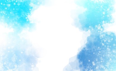 雪の結晶 キラキラ 背景フレーム ブルーのグラデーション	
