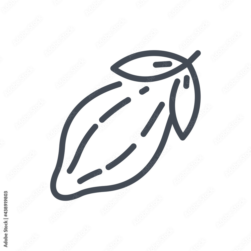 Aufkleber cocoa fruit with leaves line icon. cocoa bean vector outline sign.